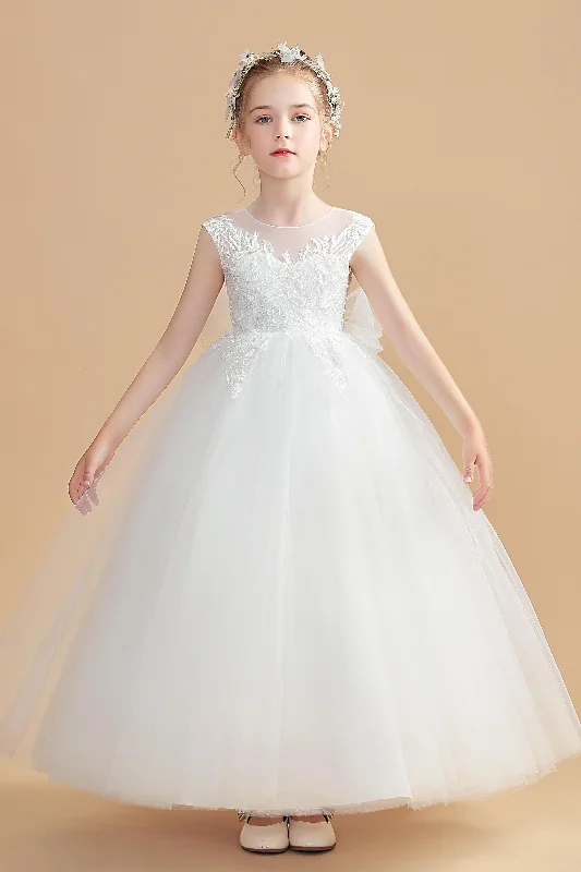 Fantastic Offers Round Neck Tulle Sleeveless Ivory Flower Girl Dresses With Bowknot