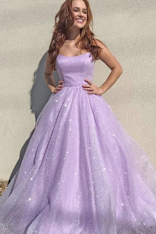 Discount Deals Lilac Sleeveless A Line Sequins Long Prom Dresses