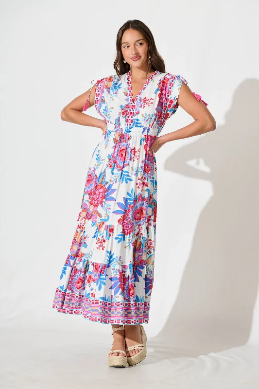 Markdown Madness Olina Maxi Dress In Pink Floral Border Print