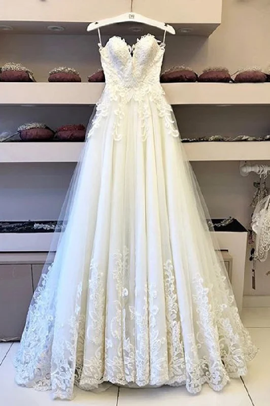 Online Specials Romantic Sweetheart Spaghetti Straps Lace Wedding Dresses with Appliuqes Online Specials Romantic Sweetheart Spaghetti Straps Lace Wedding Dresses with Appliuqes