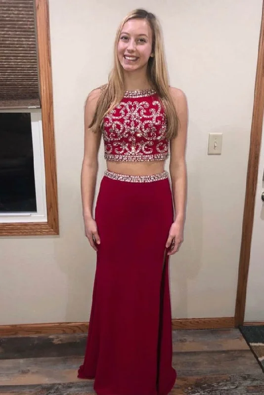 Unmissable Offer Pretty Two Pieces Long Beading Party Prom Dresses For Teens