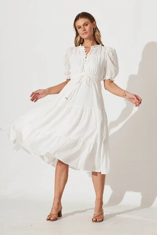 Special Promotion Sorena Midi Dress In White Cotton Swiss Dot