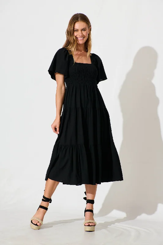 Blowout Sale PRE ORDER Akino Midi Dress in Black