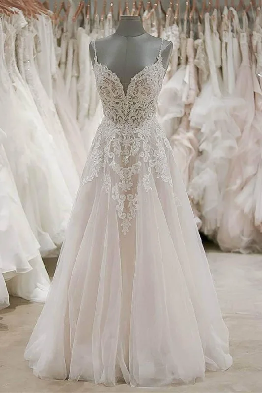 Limited Quantity Impressive Spaghetti Straps V Neck Sleeveless Open Back With Lace Appliques Wedding Dresses Limited Quantity Impressive Spaghetti Straps V Neck Sleeveless Open Back With Lace Appliques Wedding Dresses