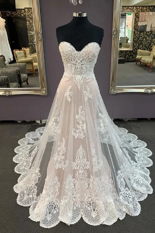 New Deals Modest Sweetheart Lace Long Wedding Dresses Beach Wedding Dresses