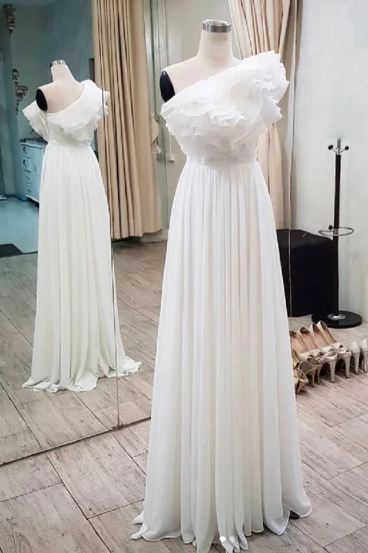 Price Fest Elegant Ruffles One Shoulder Long Prom Dresses, Chiffon Long Formal Dresses Price Fest Elegant Ruffles One Shoulder Long Prom Dresses, Chiffon Long Formal Dresses