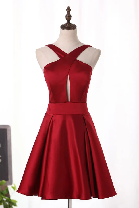 Can't Miss Open Back Cocktail Dresses V Neck A Line Satin Homecoming Dresses