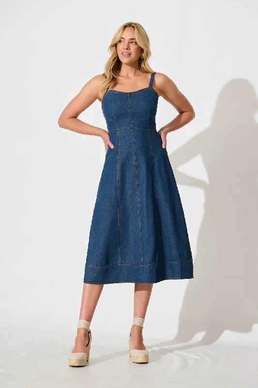Discount Deals Felina Midi Sundress in Dark Blue Denim