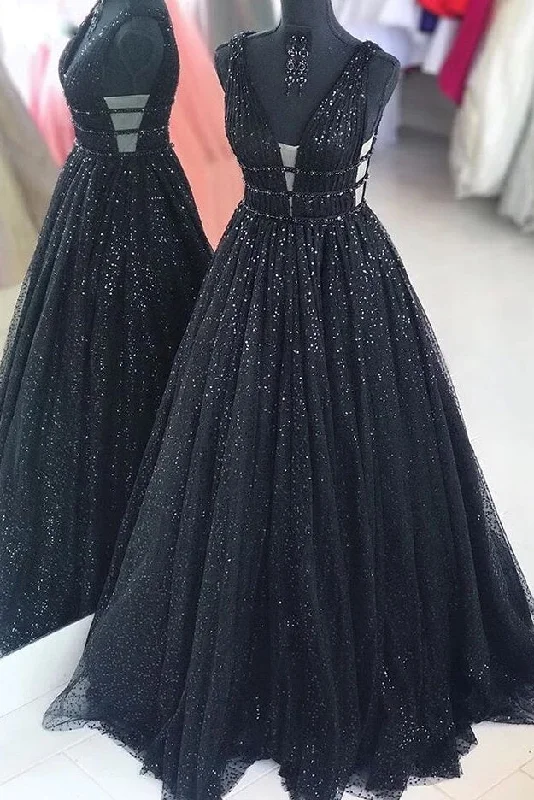 TIME-Limited Offer Black Sparkly V-neck For Mal Prom Dresses Pretty Princess Dresses For Teens TIME-Limited Offer Black Sparkly V-neck For Mal Prom Dresses Pretty Princess Dresses For Teens