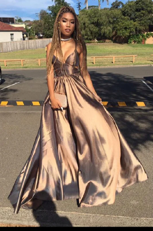 Holiday Sale Gold A Line Floor Length Deep V Neck Sleeveless Open Back Prom Dresses Holiday Sale Gold A Line Floor Length Deep V Neck Sleeveless Open Back Prom Dresses