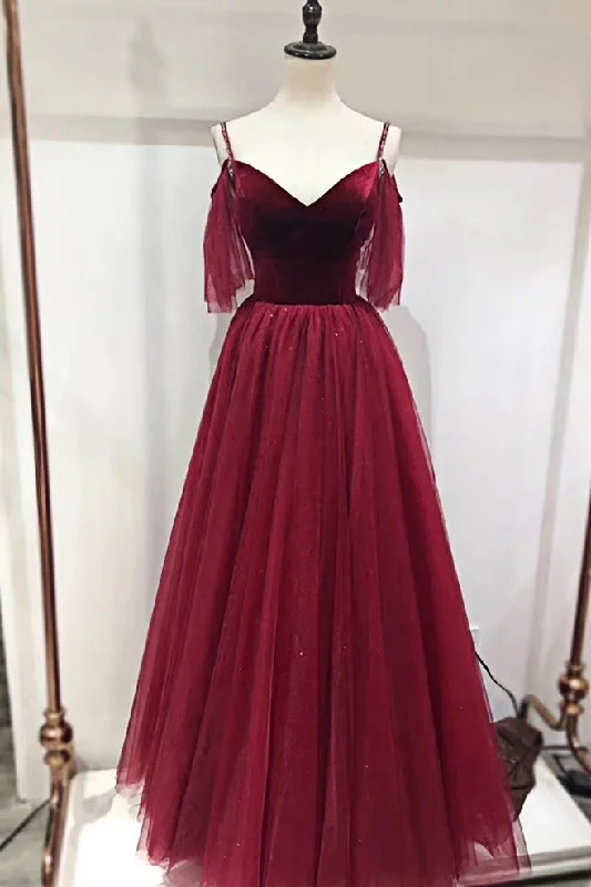 Early Bird Discount Spaghetti Straps Flowy Burgundy Long A-line Simple Princess Prom Dresses Early Bird Discount Spaghetti Straps Flowy Burgundy Long A-line Simple Princess Prom Dresses