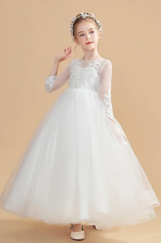 Savings Galore Elegant Long Sleeves Ivory Tulle Flower Girl Dresses With Lace