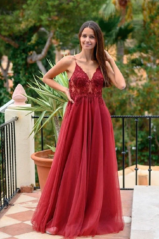 Weekend Deal Beautiful Spaghetti Straps Long Burgundy Lace Tullle Flowy Prom Dresses Weekend Deal Beautiful Spaghetti Straps Long Burgundy Lace Tullle Flowy Prom Dresses
