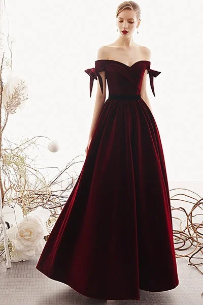 Doorbuster Deal Charming Off The Shoulder Long A-line Burgundy Velvet Evening Dresses Prom Dresses Doorbuster Deal Charming Off The Shoulder Long A-line Burgundy Velvet Evening Dresses Prom Dresses