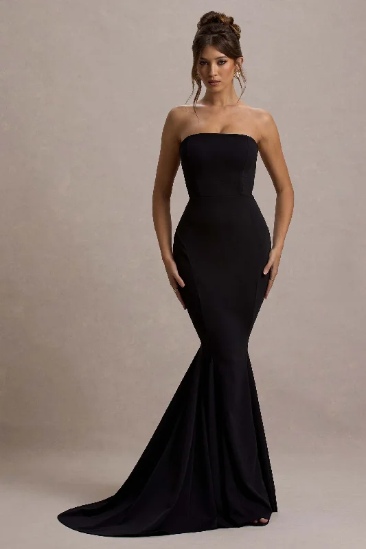 Discount Deals Impress Me | Black Strapless Bandeau Fishtail Maxi Dress