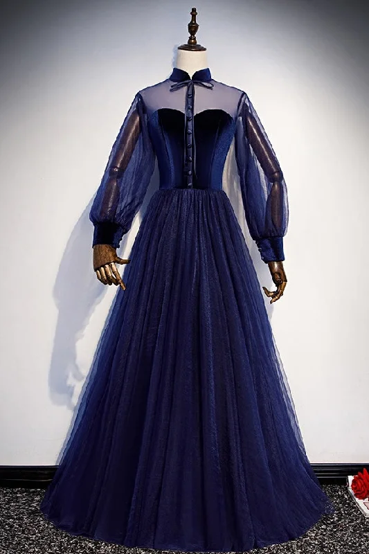 Final Markdown Vintage Long Simple Long Sleeves Evening Prom Dresses Open Back Blue Party Dresses Final Markdown Vintage Long Simple Long Sleeves Evening Prom Dresses Open Back Blue Party Dresses