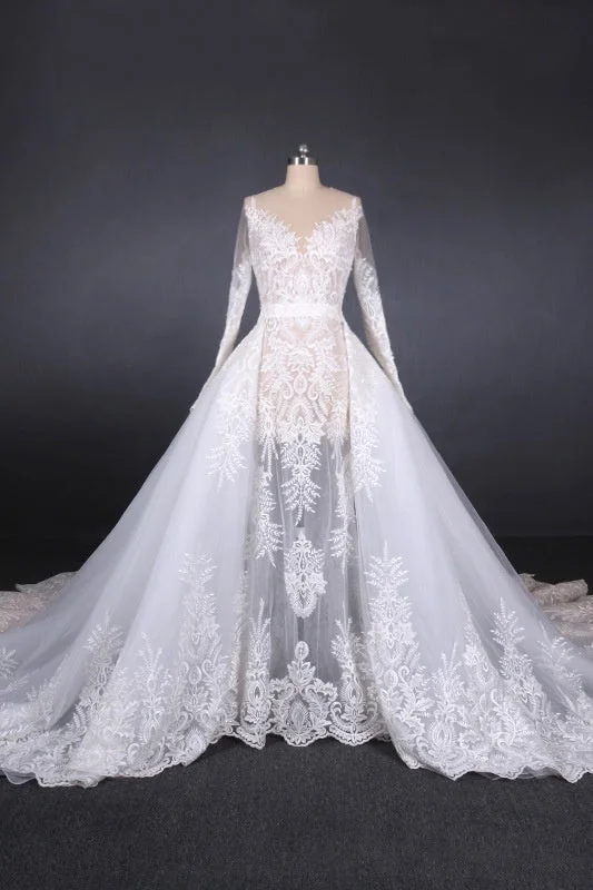 Price Slash Elegant Long Sleeves Lace Wedding Dresses Beautiful Bridal Dresses