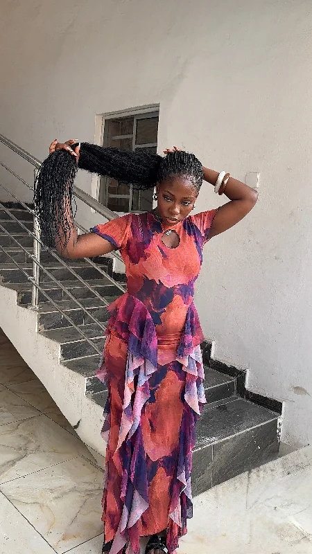 Blowout Sale Amira Dress - Orange mixed print