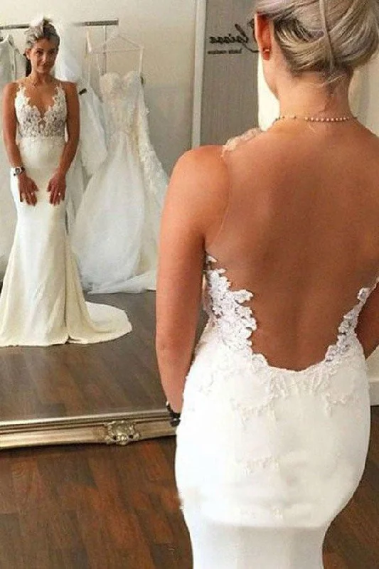 Great Bargains Sexy See Through Backless Lace Appliques Wedding Dresses