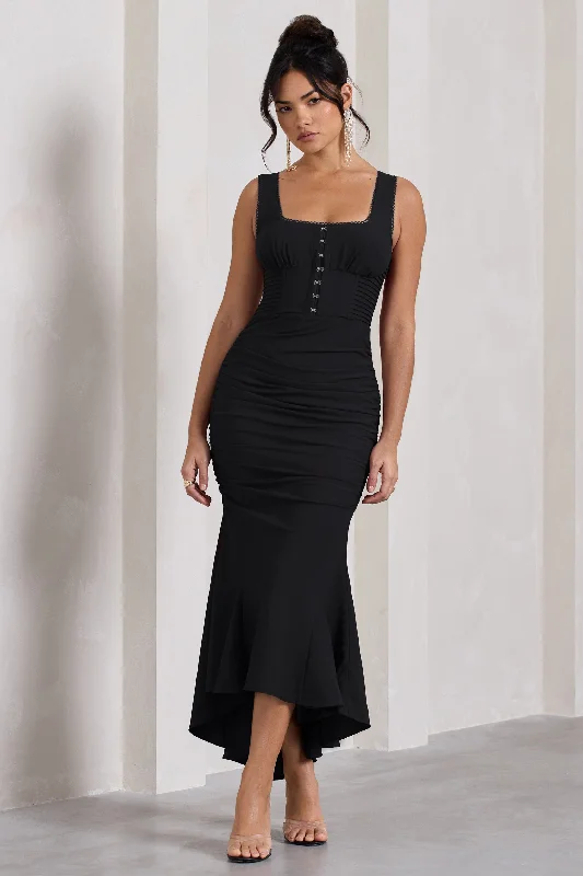 Sale Event Savannah | Black Square-Neck Corset Fishtail Maxi Dress