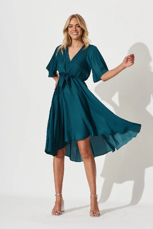 Bonus Savings Helsinki Dress In Teal Satin