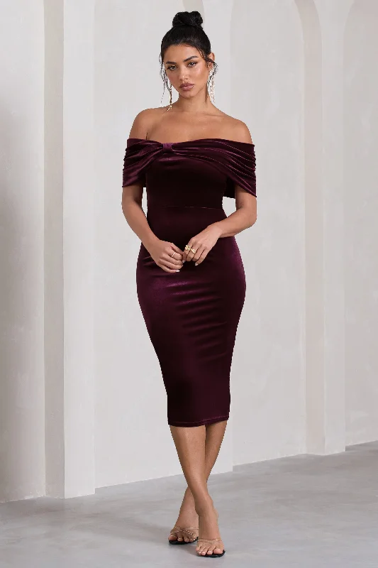 Loyalty Reward Snowflake | Port Velvet Bardot Bow Detail Midi Dress