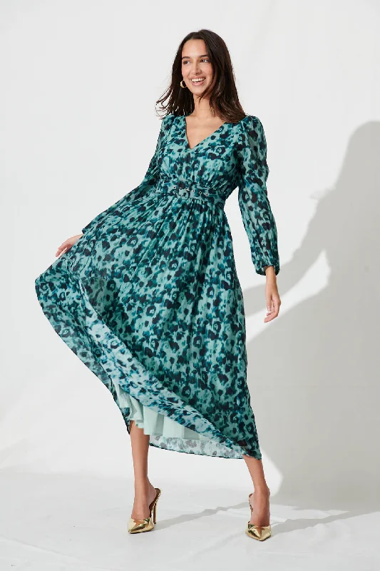 Markdown Madness Vichy Midi Dress In Teal Watercolour Cotton Blend
