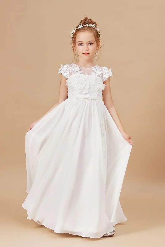 Deal Dash A-line Floor Length Ivory Chiffon Appliques Flower Girl Dresses