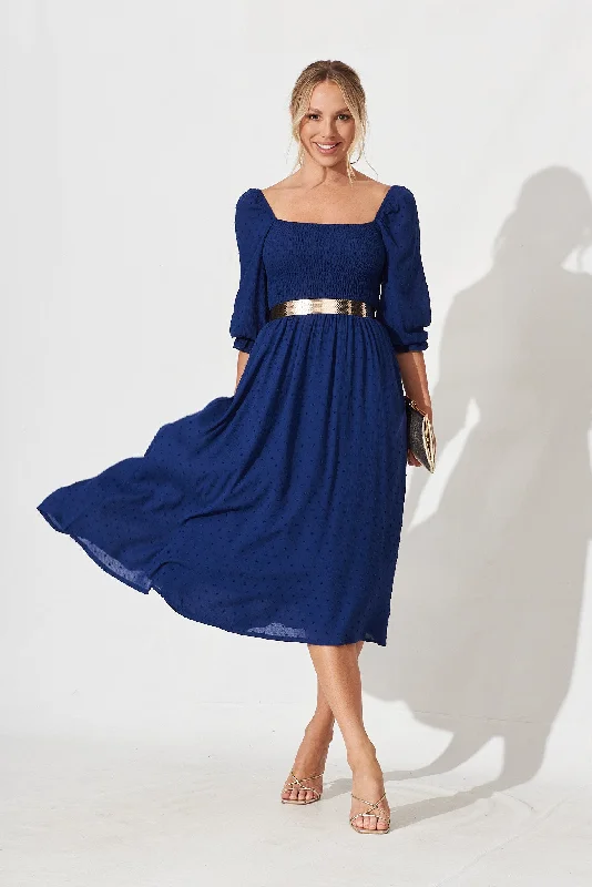 TIME-Limited Offer Gregorya Midi Dress In Navy Swiss Dot