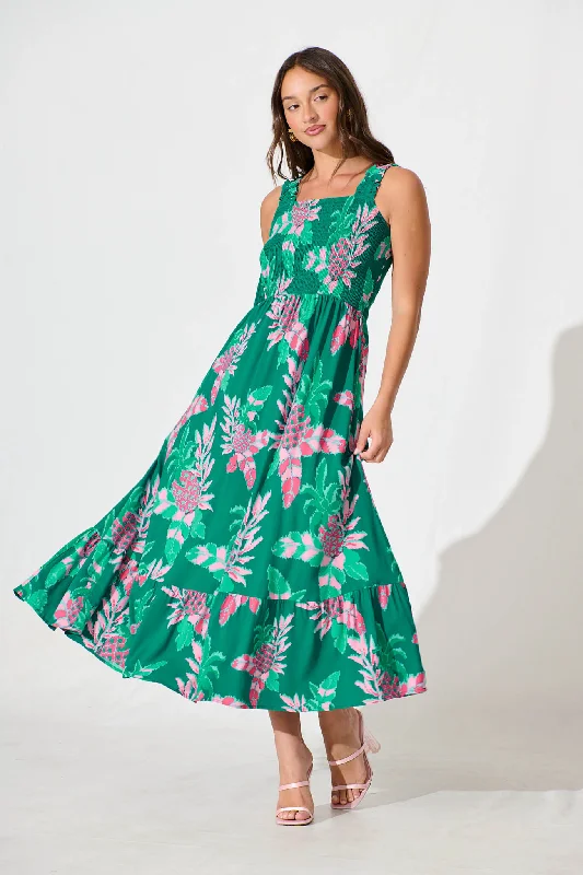 Flash Sale My Dream Midi Dress in Teal with Pink Floral