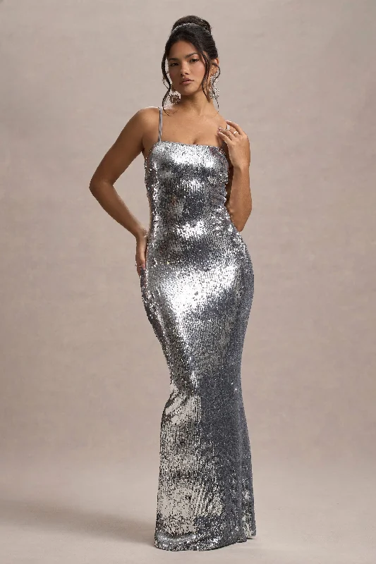 Epic Deals Flashback | Silver Sequin Strappy Maxi Dress