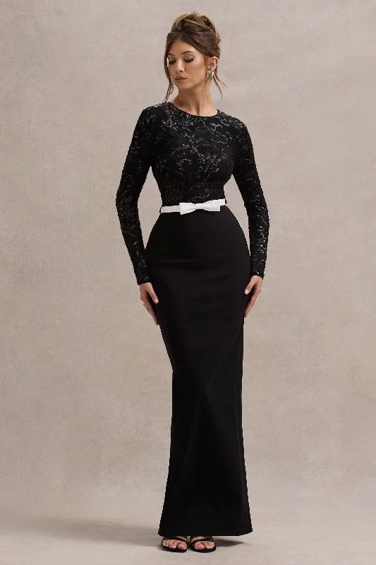 Holiday Sale Zenith | Black Lace Long-Sleeve Maxi Dress