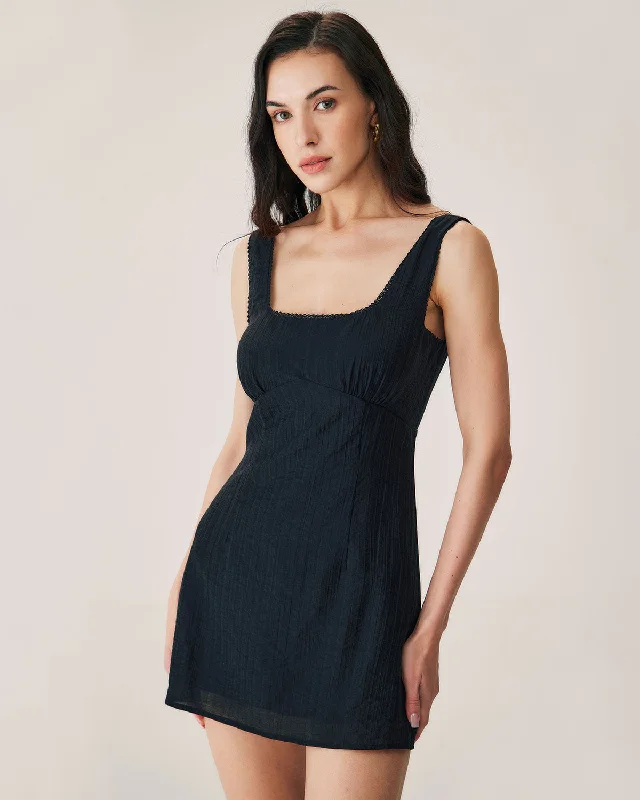 Weekend Flash Sale Black Textured Slip Mini Dress