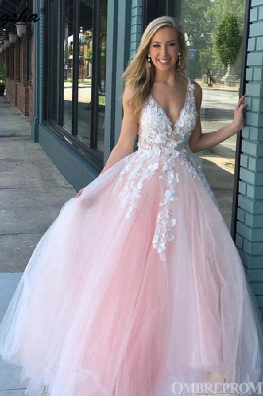 Savings Bonanza Elegant Deep V Neck Ball Gown Sleeveless Prom Dresses with Appliques Savings Bonanza Elegant Deep V Neck Ball Gown Sleeveless Prom Dresses with Appliques