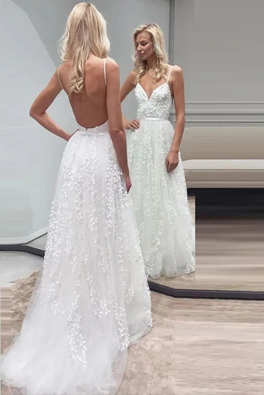 Deal of the Day Spaghetti Straps Backless Long Zipper Back Beauty Wedding Dresses