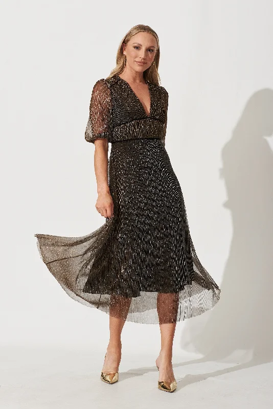 Time-Limited Offer Mana Maxi Dress In Black And Gold Lurex