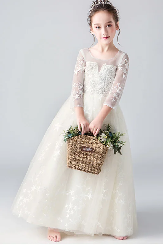 New Arrival Sparkly Round Neck Long Sleeves With Sequins Floor Length Flower Girl Dresses