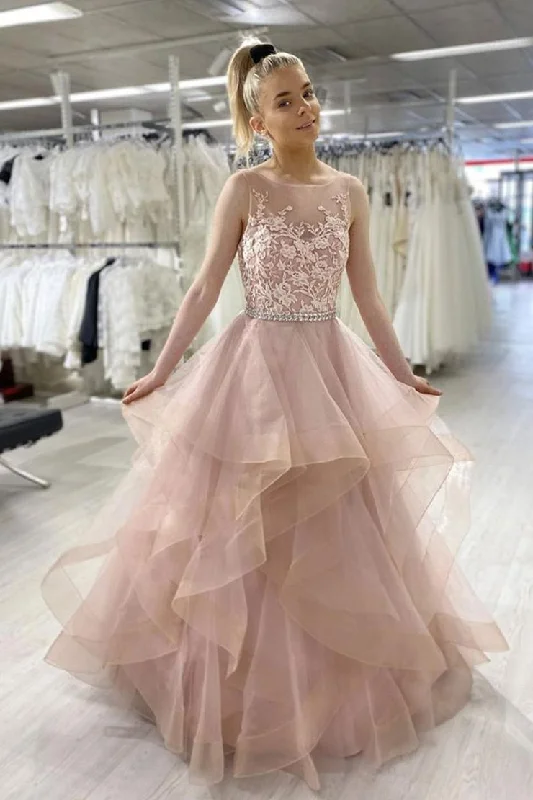 Unmissable Offer Pink Sleeveless A Line Tulle Lace Sweet 16 Dresses Prom Dresses