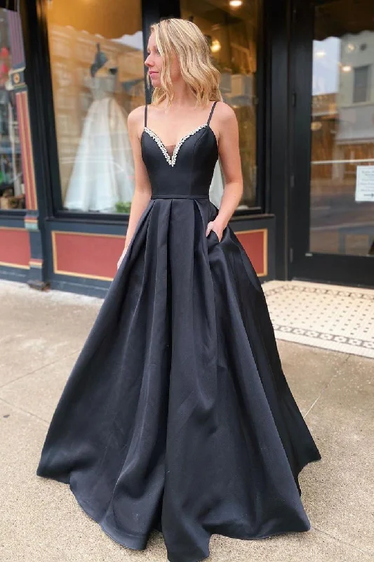 Bargain Bin Elegant A-line Spaghetti Straps Black Prom Dresses Long Evening Dresses Bargain Bin Elegant A-line Spaghetti Straps Black Prom Dresses Long Evening Dresses