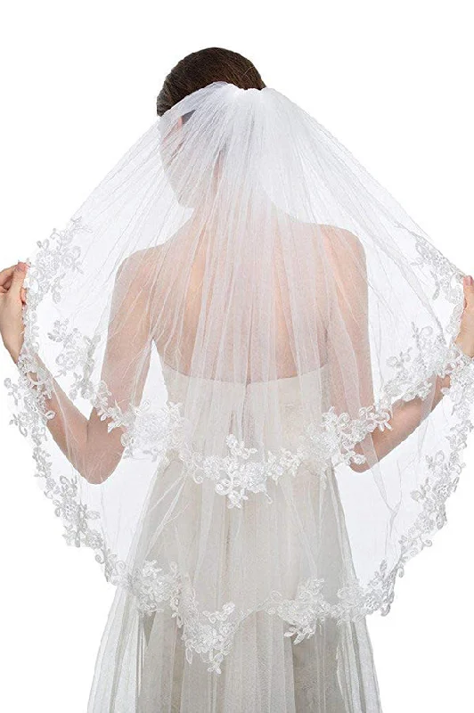 Loyalty Reward Elegant Two-tier Elbow Veils Lace With Applique Wedding Veil