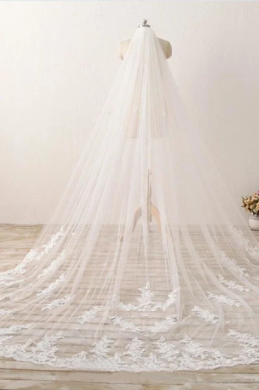 Limited Quantity Chic 3M Long Tulle Lace With Applique Wedding Bridal Veil