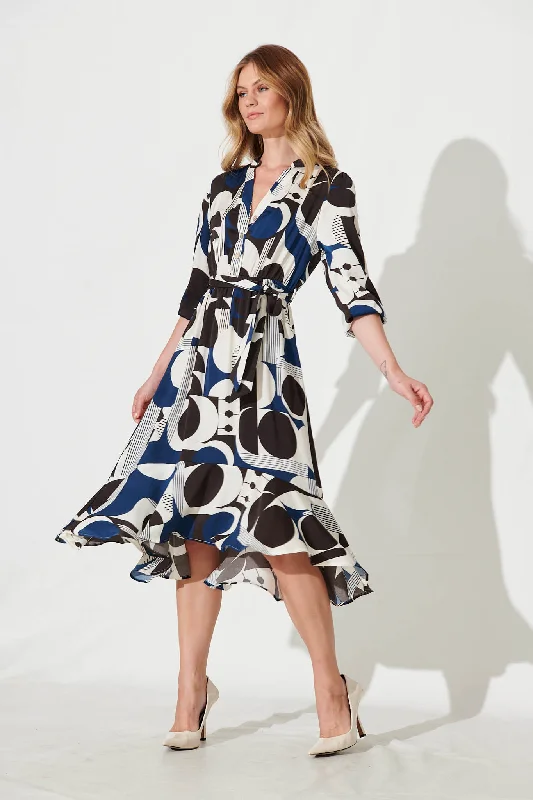 Super Savings Jemimah Midi Dress In Cream Geometric Print