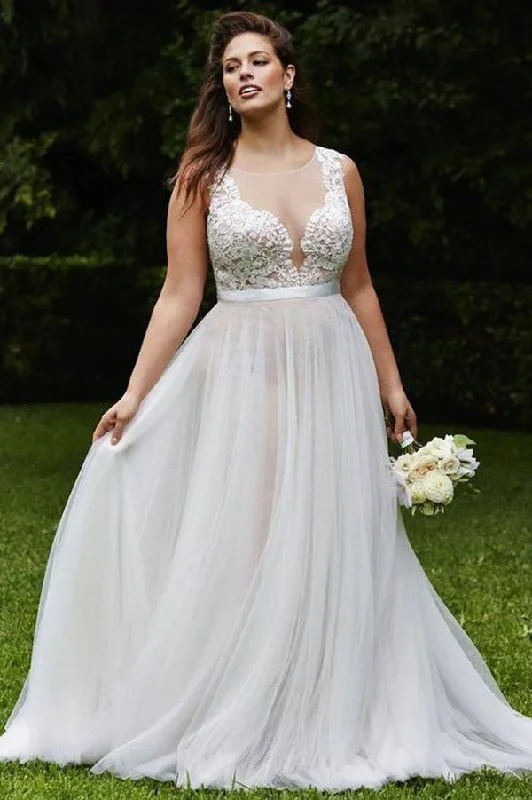 Mega Sale Chic Plush Size See Through With Lace Applique Wedding Dresses