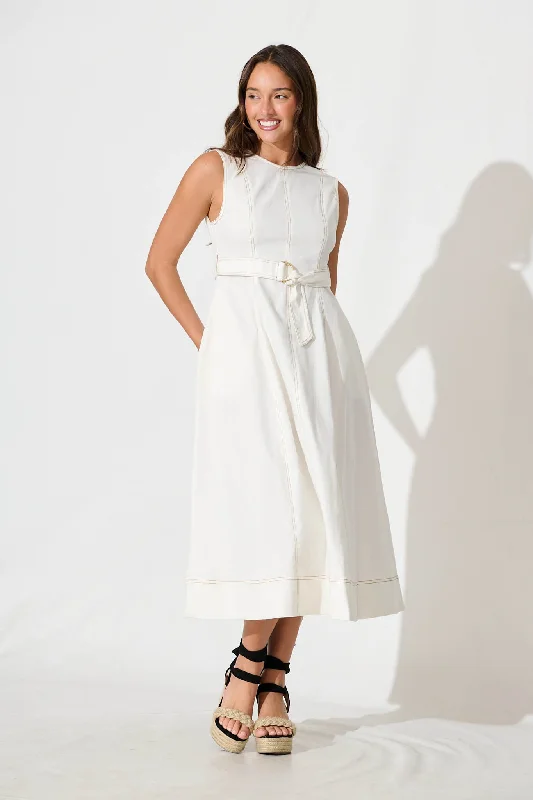 Closeout Doris Midi Dress In White Cotton