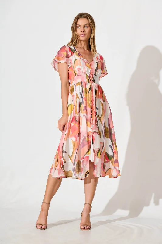Special Buy Jocely Midi Dress in White with Multi Floral
