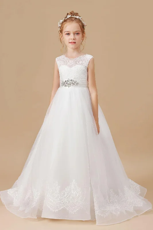 Fantastic Offers Floor-length Sleevelesss Lace Tulle Satin Flower Girl Dresses