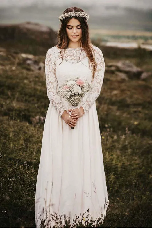 Special Promotion Elegant Long Sleeves Lace Chiffon With Appliques Floor Length Wedding Dresses Special Promotion Elegant Long Sleeves Lace Chiffon With Appliques Floor Length Wedding Dresses