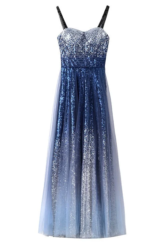 Crazy Deals Chic Gorgeous Long A-line Ombre Sequin Floor Party Prom Dresses