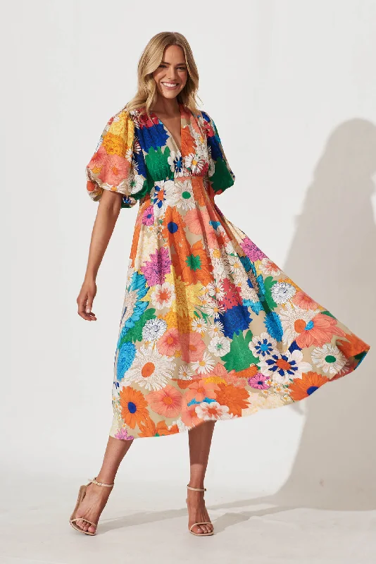 Fantastic Deals Daydreamer Midi Dress In Bright Multi Floral