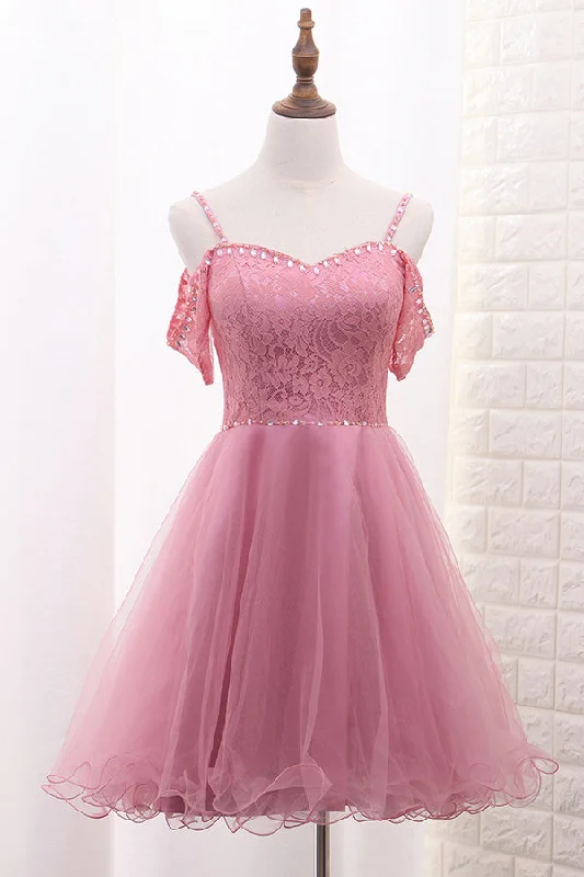 Early Access Chic Tulle Lace Spaghetti Strap With Beading Homecoming Dresses